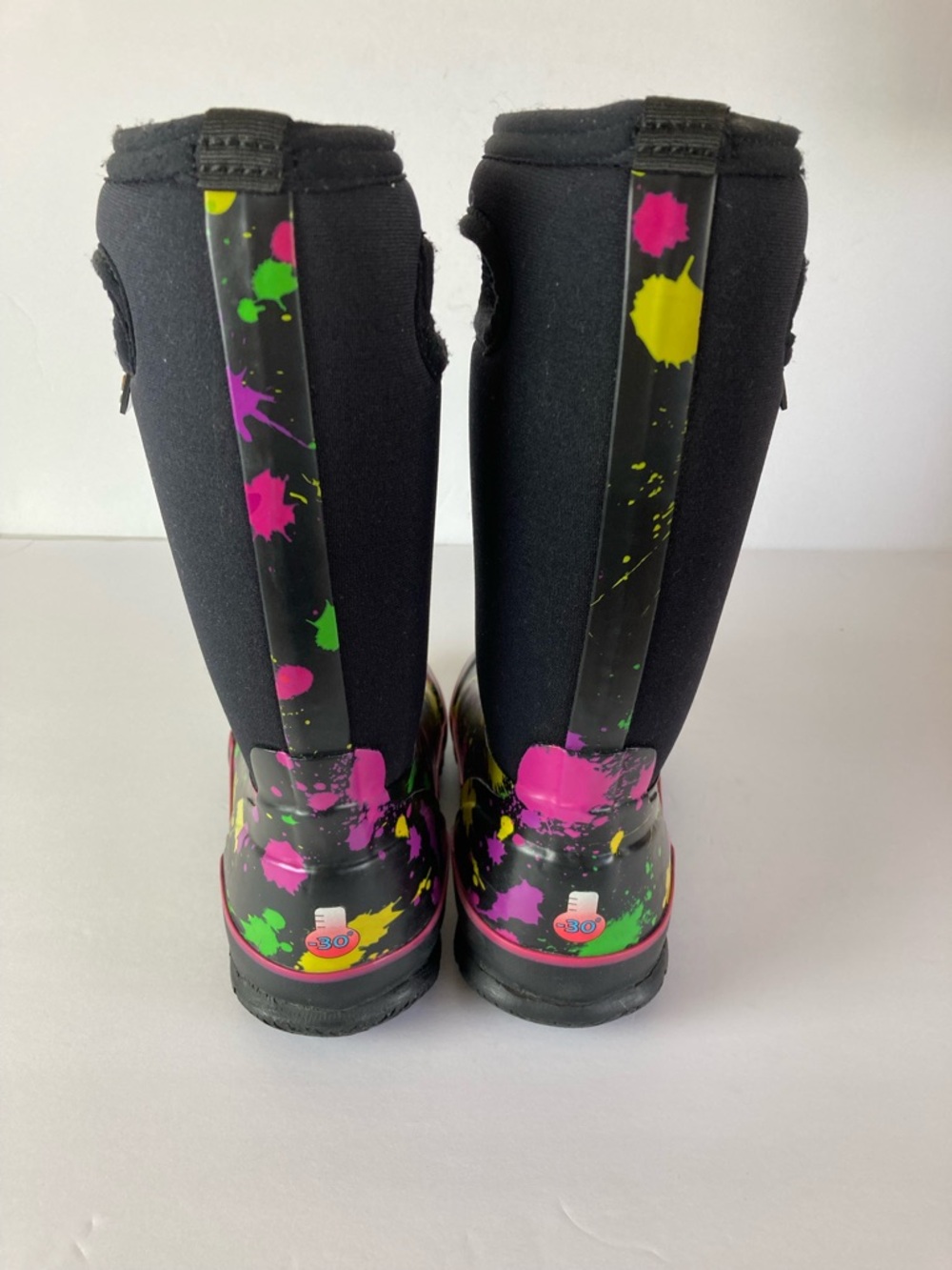Bogs Waterproof Paint Splat Print Boots Black Purple Girl Size 2 - Picture 6 of 10